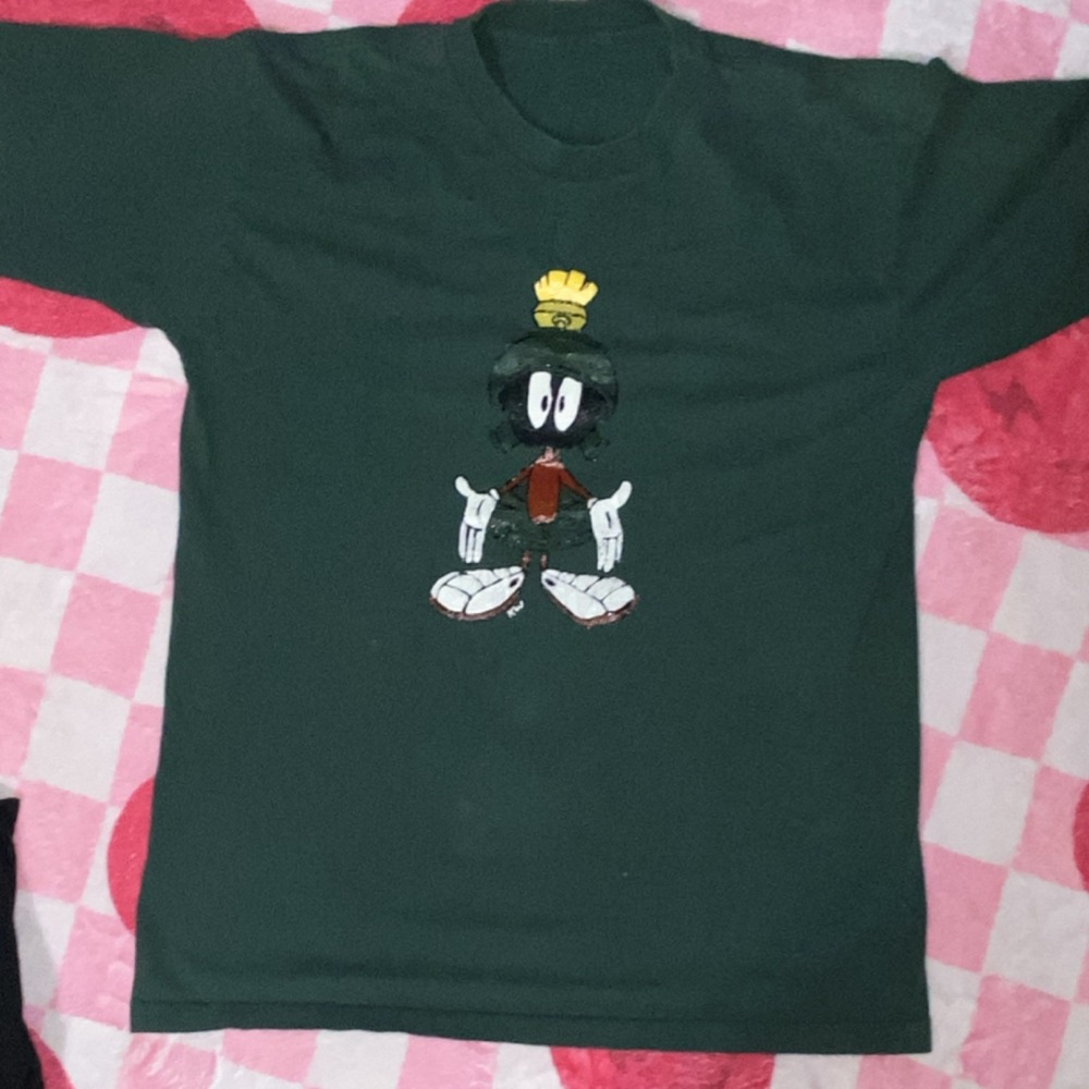 RARE‎ Single Stitch CustomMarvin Looney Tunes Green Graphic Men's Cotton T-Shirt